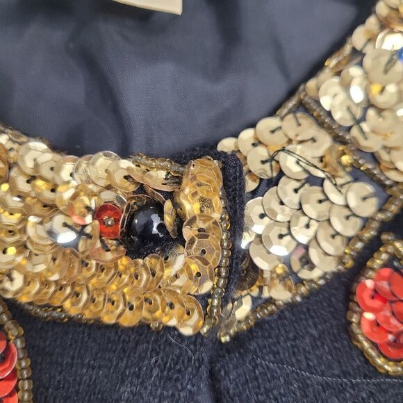VINTAGE 80s cardigan black sequined embellished wool angora sweater M - Picture 8 of 13